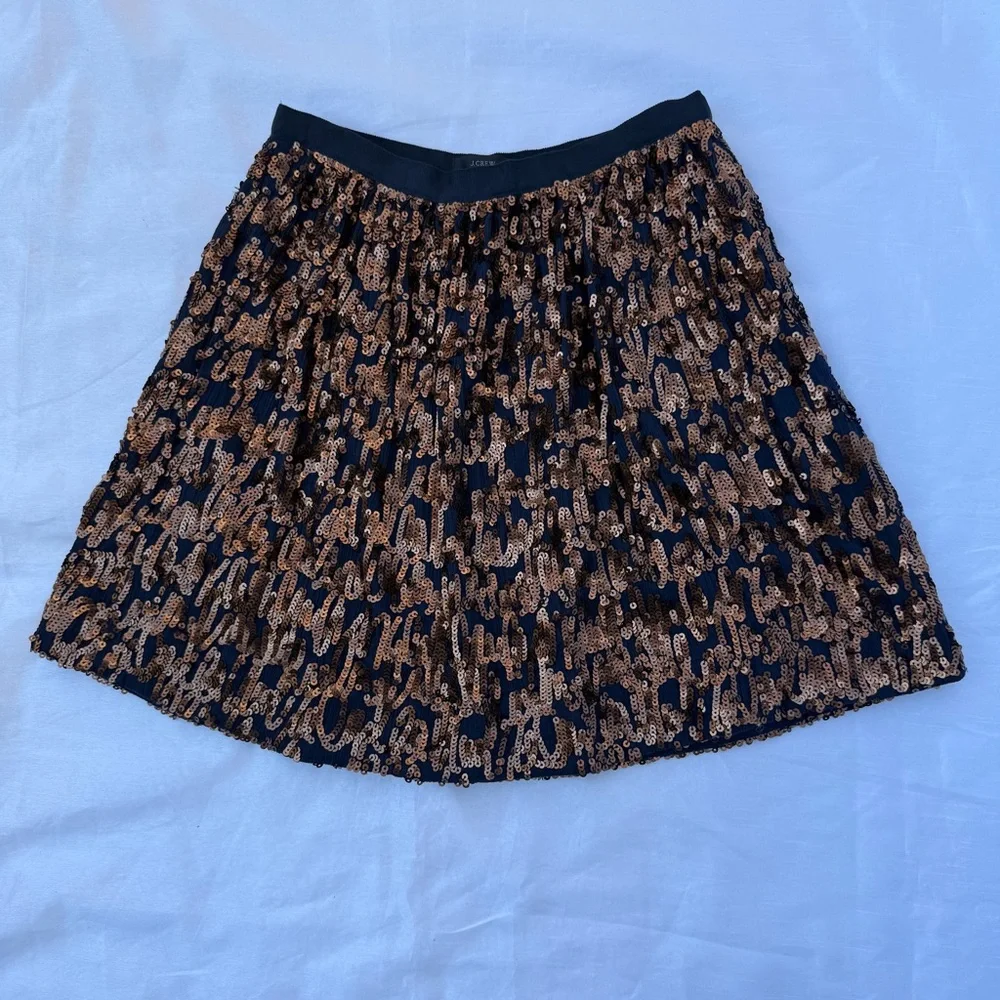 Crew Navy Blue Mini Skirt Gold Copper Sequin Party Holiday Size 0